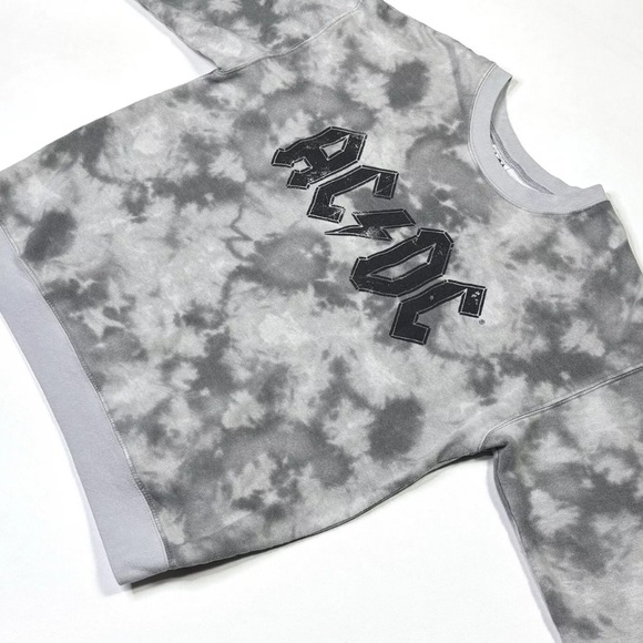 AC/DC Sweatshirt Junior Size XXL (19) Gray Tie Dye Graphic Long Sleeve Rock 2018 - Picture 2 of 8